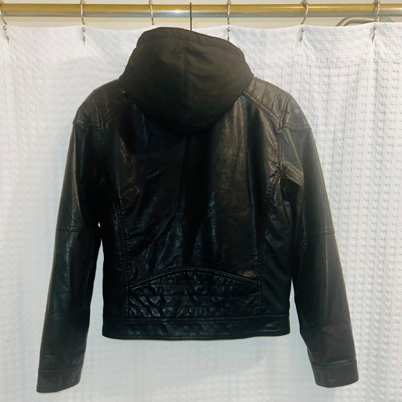 NWT H&M vegan leather cafe racer jacket w/removable hood - Picture 2 of 6